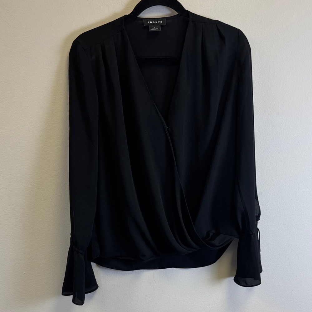 Trouve Black Wrap Blouse